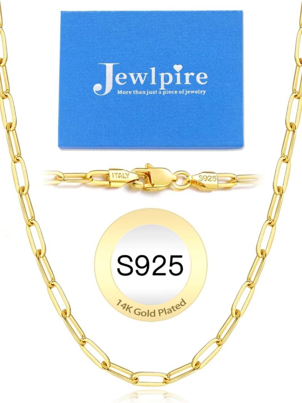 14K Gold Plated 925 Sterling Silver Paperclip Chain Necklace for Women, 4mm 5mm - Picture 1 of 5